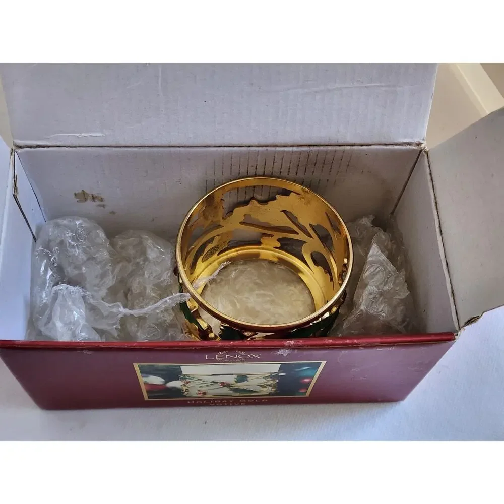 Lenox Holiday Gold Votive Candle Holder Holly Berries Christmas NO Glass Insert